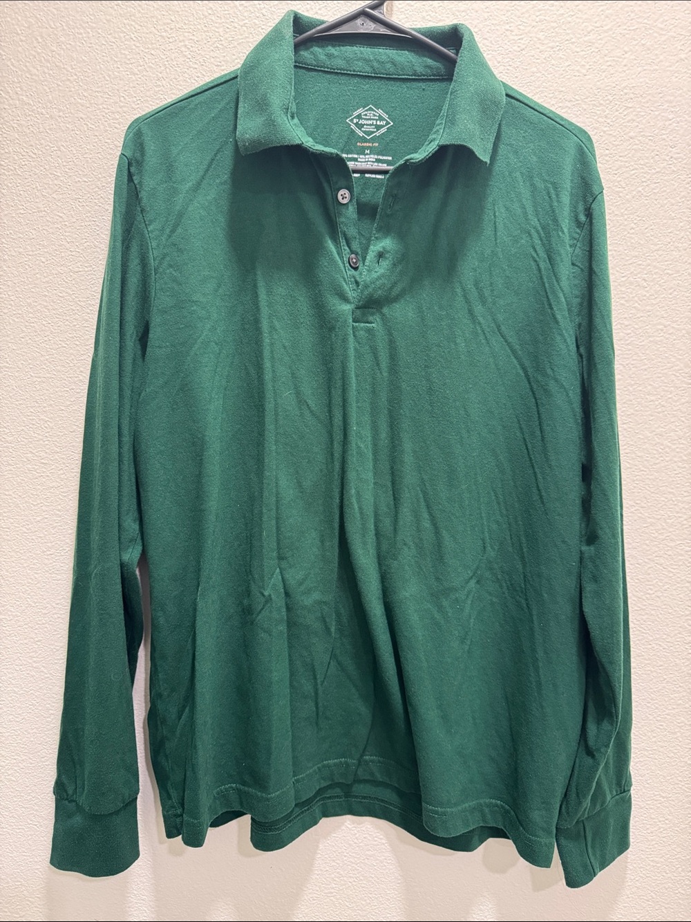 St. John's Bay Men's Long Sleeve Polo in Forest Green